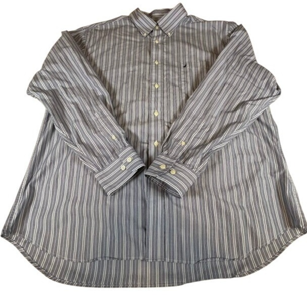 Nautica Men's Blue White Stripe Tailored Fit Button Up Dress Shirt XXL